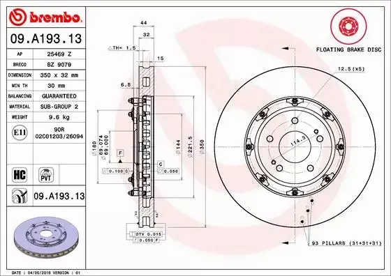 BREMBO TARCZE+KLOCKI P MITSUBISHI LANCER EVO X 