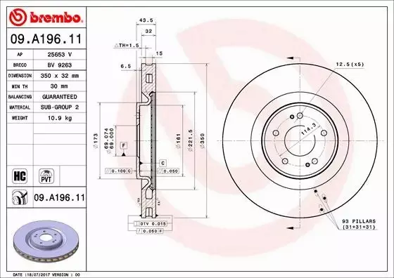 BREMBO TARCZE HAMULCOWE PRZÓD 09.A196.11 