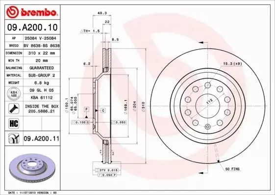 BREMBO TARCZE+KLOCKI TYŁ VW PASSAT B7 CC 310MM 