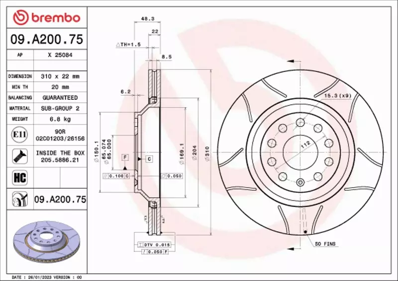 BREMBO TARCZA HAMULCOWA 09.A200.75 