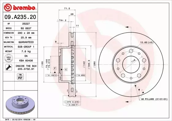 BREMBO TARCZE HAMULCOWE PRZÓD 09.A235.20 