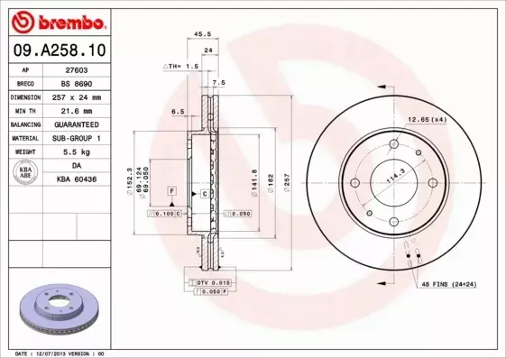 BREMBO TARCZE HAMULCOWE PRZÓD 09.A258.10 