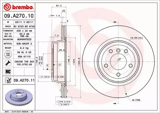 BREMBO TARCZE+KLOCKI TYŁ BMW 3 E90 E91 336MM 