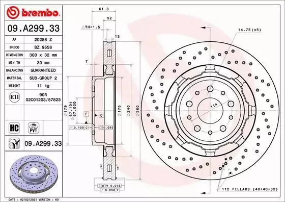 BREMBO TARCZA HAMULCOWA 09.A299.33 