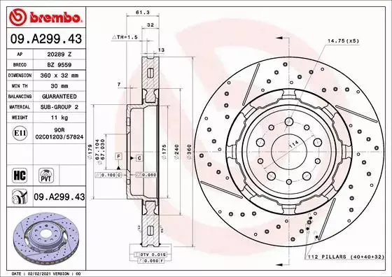 BREMBO TARCZA HAMULCOWA 09.A299.43 