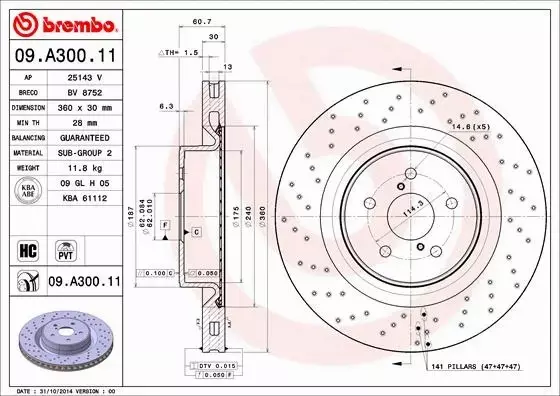 BREMBO TARCZE+KLOCKI PRZÓD LEXUS IS F II 360MM 