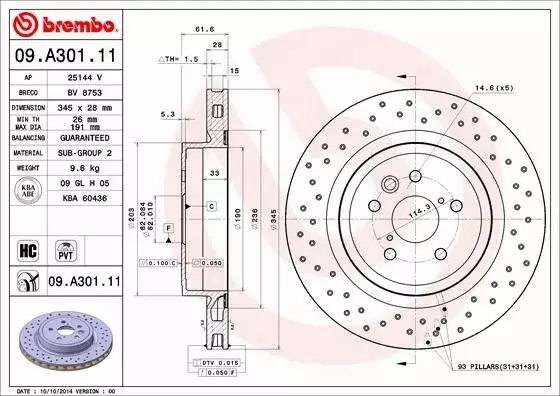 BREMBO TARCZE+KLOCKI TYŁ LEXUS IS F II 345MM 