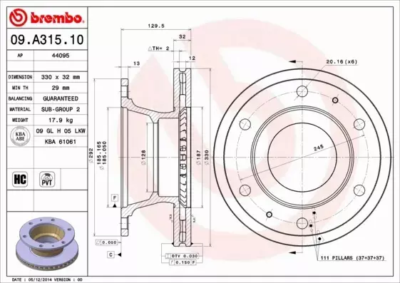 BREMBO Tarcza hamulcowa 09.A315.10 