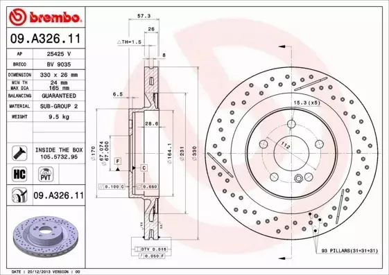 BREMBO TARCZE+KLOCKI T MERCEDES C63 AMG W204 330MM 