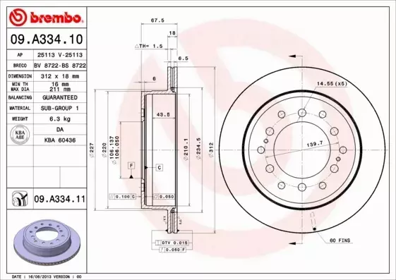 BREMBO TARCZE HAMULCOWE TYŁ 09.A334.11 