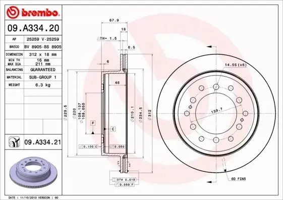 BREMBO TARCZE+KLOCKI T LAND CRUISER PRADO 312MM 