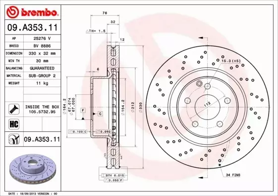 BREMBO TARCZE HAMULCOWE PRZÓD 09.A353.11 