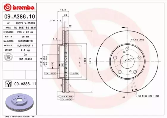 BREMBO TARCZE+KLOCKI PRZÓD AVENSIS VERSO M2 275MM 