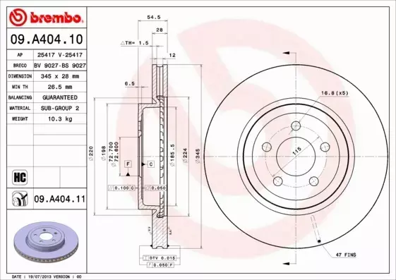 BREMBO TARCZE+KLOCKI PRZÓD CHRYSLER 300C LX 345MM 