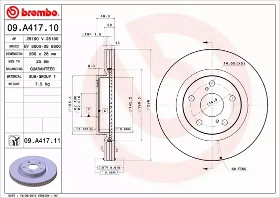 BREMBO TARCZE+KLOCKI PRZÓD LEXUS ES VI 296MM 