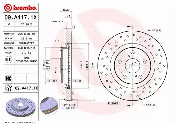 BREMBO TARCZE HAMULCOWE PRZÓD 09.A417.1X 