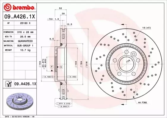 BREMBO TARCZE HAMULCOWE PRZÓD 09.A426.1X 