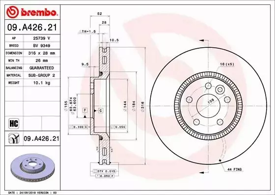 BREMBO TARCZE HAMULCOWE PRZÓD 09.A426.21 