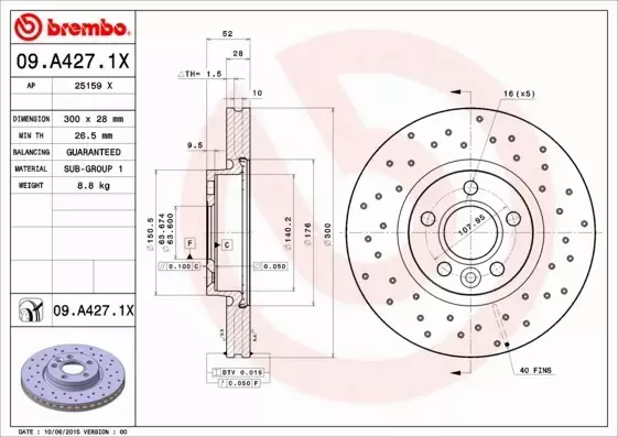 BREMBO TARCZE HAMULCOWE PRZÓD 09.A427.1X 