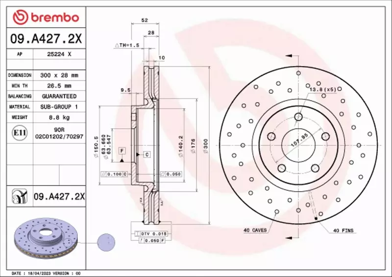 BREMBO TARCZA HAMULCOWA 09.A427.2X 