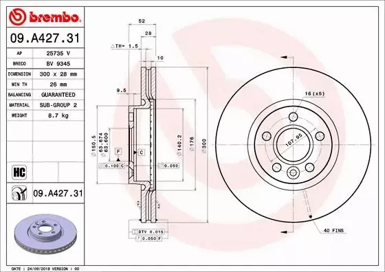 BREMBO TARCZE+KLOCKI PRZÓD VOLVO S60 II 300MM 