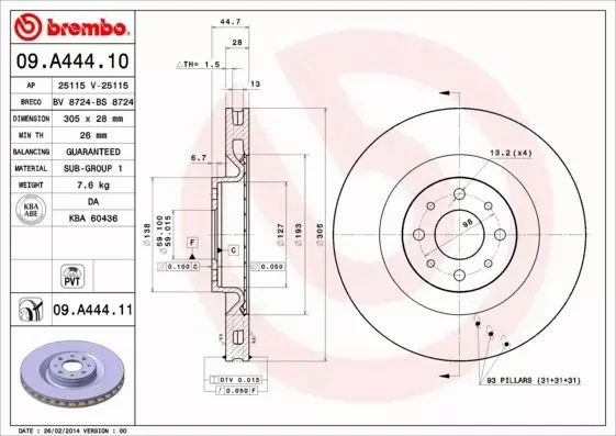 BREMBO Tarcza hamulcowa 09.A444.10 