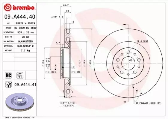 BREMBO TARCZE+KLOCKI PRZÓD FIAT DOBLO II 305MM 