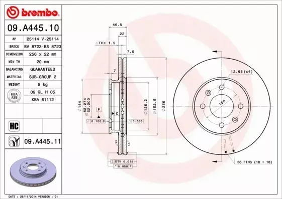 BREMBO TARCZE HAMULCOWE PRZÓD 09.A445.11 