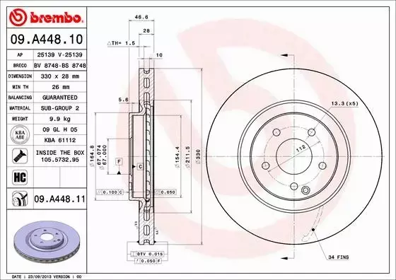 BREMBO TARCZE HAMULCOWE PRZÓD 09.A448.11 