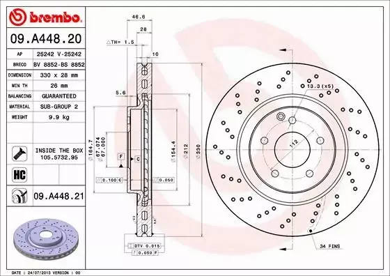 BREMBO TARCZE HAMULCOWE PRZÓD 09.A448.21 