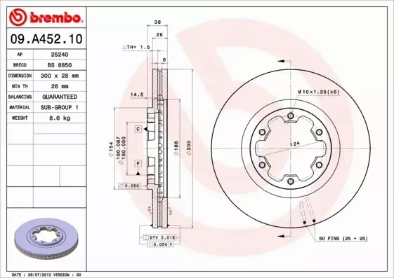 BREMBO TARCZE HAMULCOWE PRZÓD 09.A452.10 