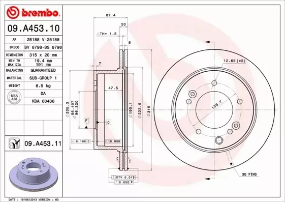 BREMBO TARCZE HAMULCOWE TYŁ 09.A453.11 