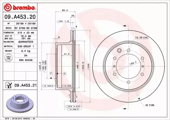 BREMBO TARCZE HAMULCOWE TYŁ 09.A453.21 