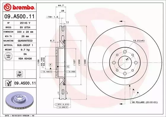 BREMBO Tarcza hamulcowa 09.A500.11 