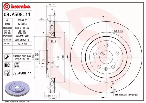 BREMBO TARCZE HAMULCOWE TYŁ 09.A508.11 