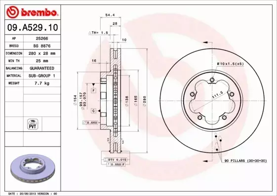 BREMBO TARCZE HAMULCOWE PRZÓD 09.A529.10 