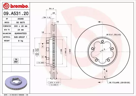 BREMBO TARCZE HAMULCOWE PRZÓD 09.A531.20 