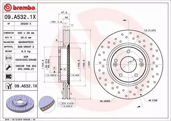 BREMBO TARCZE HAMULCOWE PRZÓD 09.A532.1X 