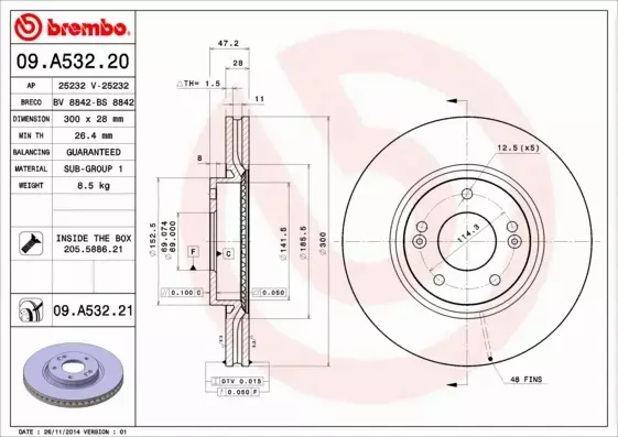 BREMBO TARCZE+KLOCKI PRZÓD HYUNDAI VELOSTER 300MM 