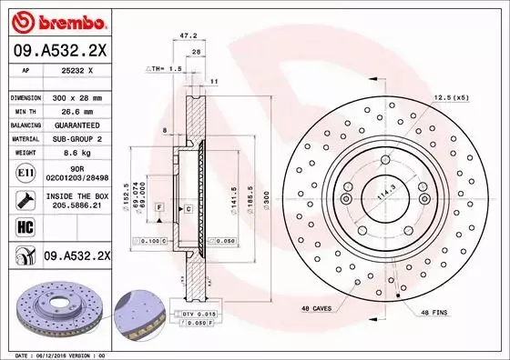 BREMBO TARCZE HAMULCOWE PRZÓD 09.A532.2X 