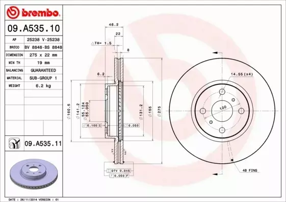 BREMBO TARCZE+KLOCKI PRZÓD TOYOTA YARIS P13 275MM 