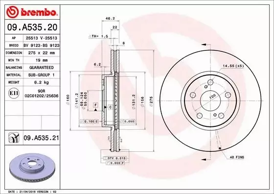 BREMBO TARCZE HAMULCOWE PRZÓD 09.A535.21 