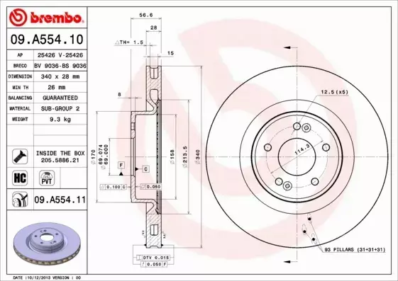 BREMBO TARCZE+KLOCKI P HYUNDAI GENESIS 340MM 17'' 