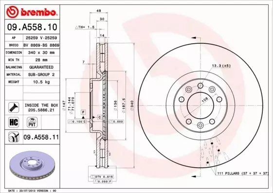  BREMBO TARCZE+KLOCKI PRZÓD CITROEN C6 340MM 