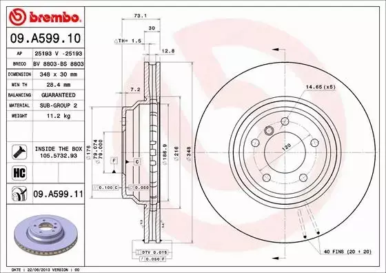 BREMBO TARCZE HAMULCOWE PRZÓD 09.A599.11 