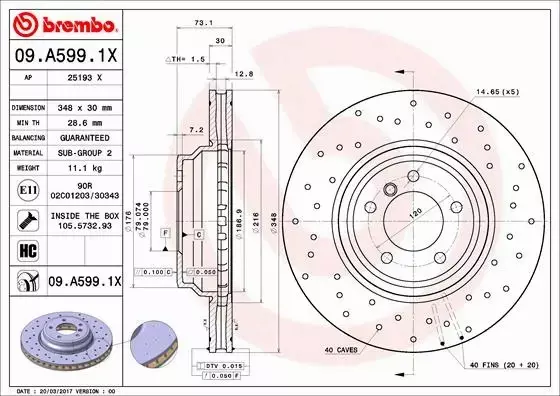 BREMBO Tarcza hamulcowa 09.A599.1X 