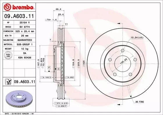 BREMBO TARCZE HAMULCOWE PRZÓD 09.A603.11 