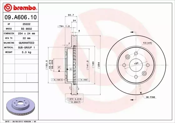 BREMBO TARCZE HAMULCOWE PRZÓD 09.A606.10 