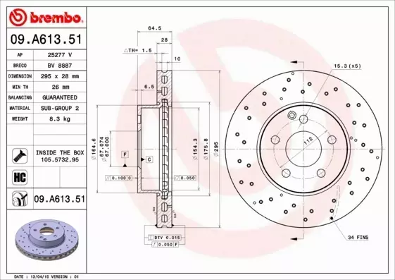 BREMBO TARCZE+KLOCKI PRZÓD MERCEDES C W204 295MM 