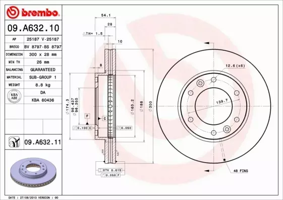 BREMBO TARCZE HAMULCOWE PRZÓD 09.A632.10 